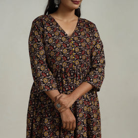  Black Flared Cotton Block Print Kalamkari Kurta Set