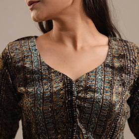 Brown - Velvet Natural Dyed Ajrakh Print Blouse 09