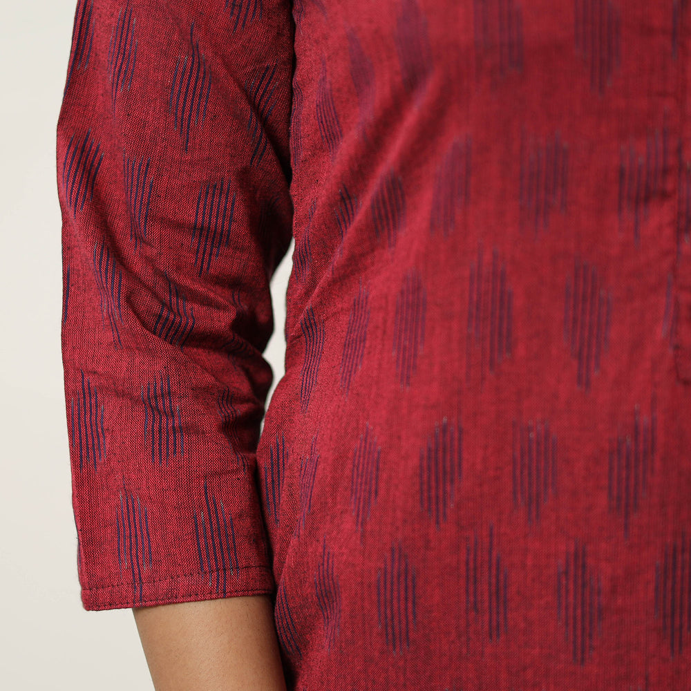 Red - Handloom Cotton Pochampally Ikat Kurta Set 20