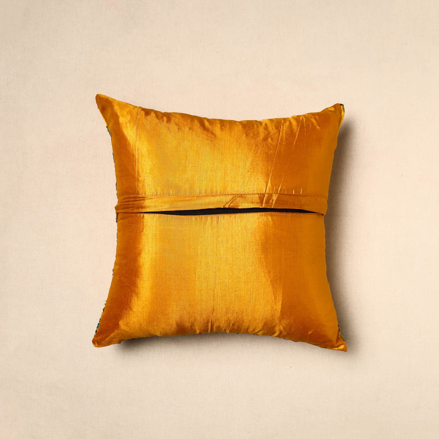 Yellow - Chinon Phulkari Embroidered Cushion Cover (16 x 16 in) 01