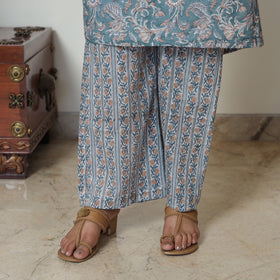 Blue - Sanganeri Block Printed Cotton Kali Kurta with Palazzo Set 01