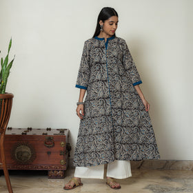  Black Block Print Cotton A-Line Kalamkari Kurta for Women