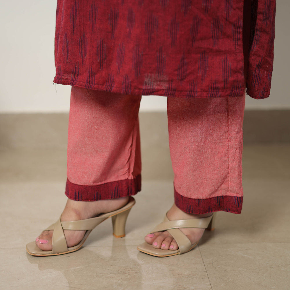 Red - Handloom Cotton Pochampally Ikat Kurta Set 20