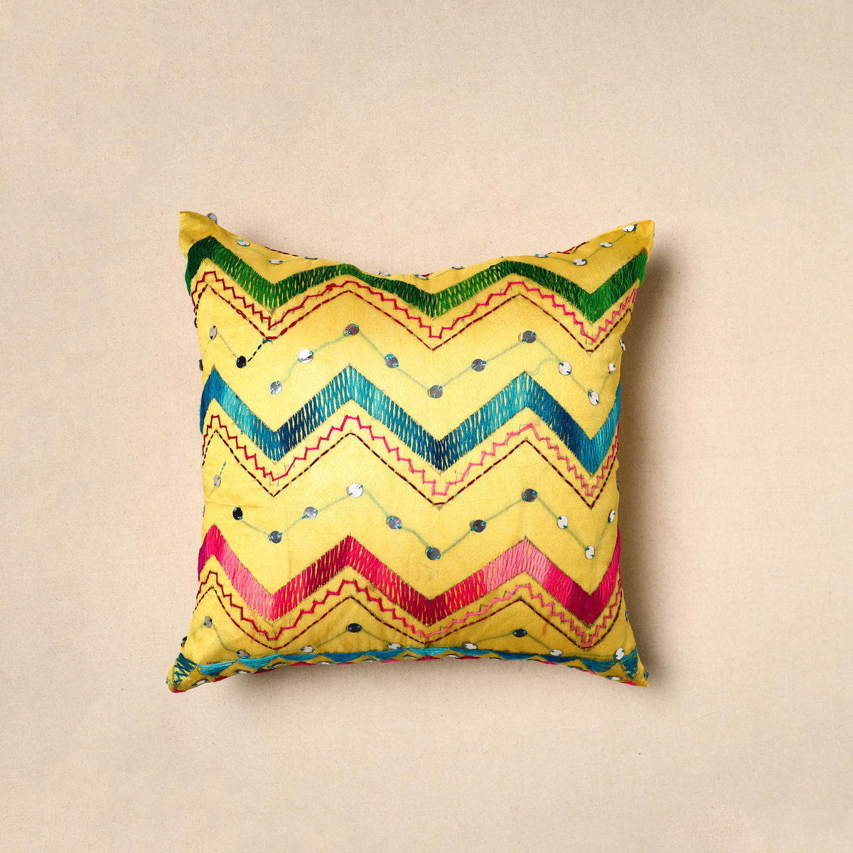 Chinon Phulkari Embroidered Cushion Cover (16 x 16 in) 03