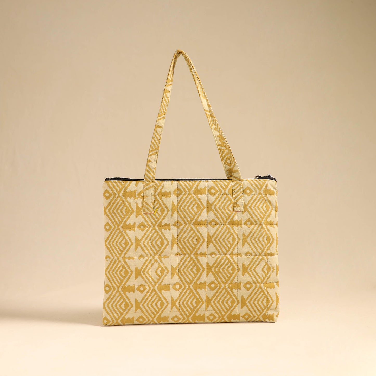  Yellow Handcrafted Quilted Cotton Handbag 