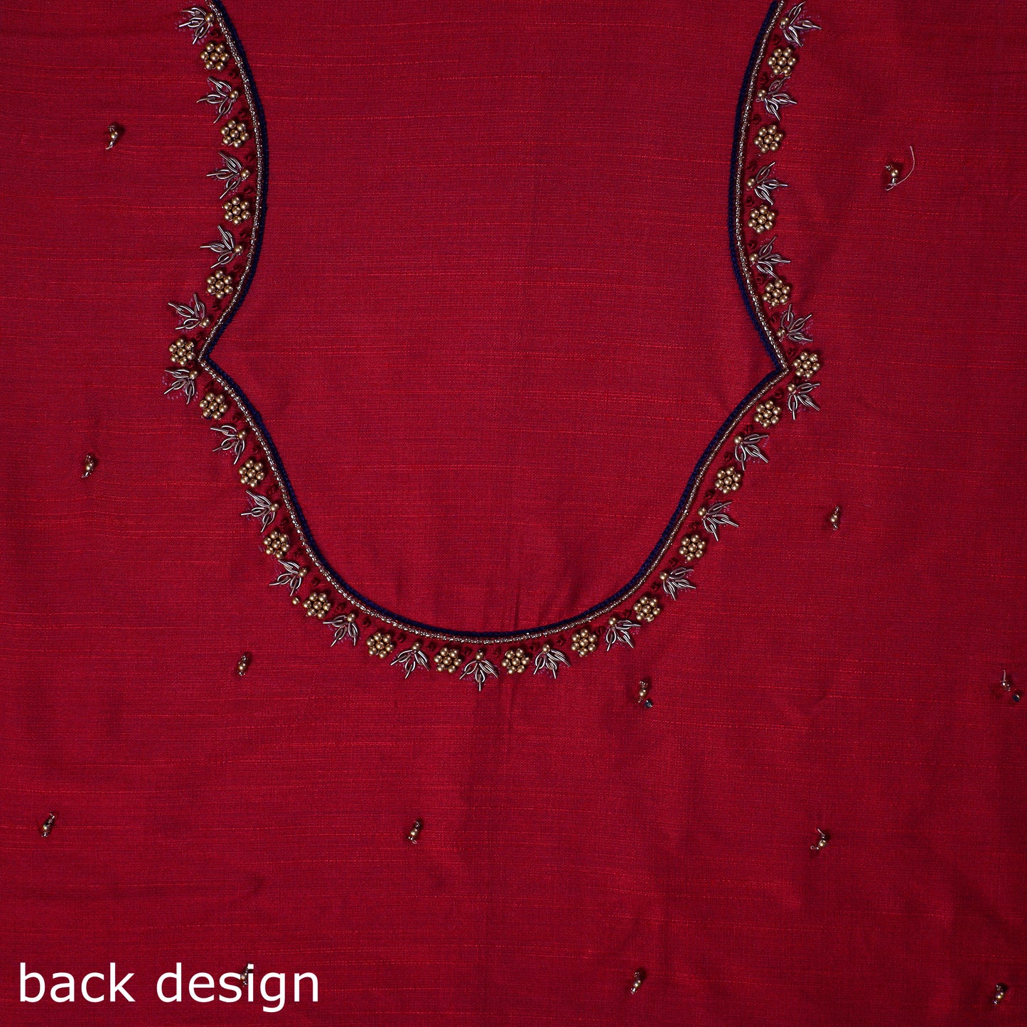 Red - zardozi hand embroidery slub silk plain blouse piece