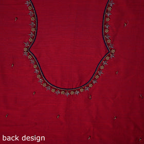 Red - zardozi hand embroidery slub silk plain blouse piece
