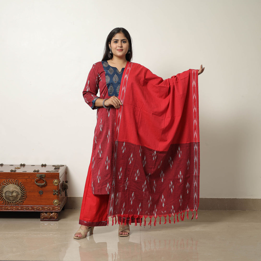 Maroon - Handloom Cotton Pochampally Ikat Kurta Set 02