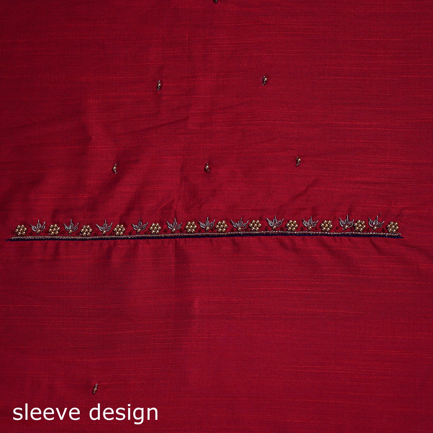 Red - zardozi hand embroidery slub silk plain blouse piece