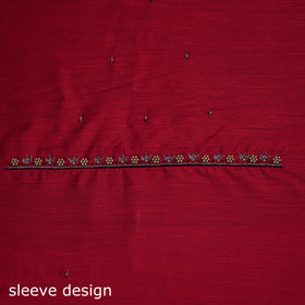 Red - zardozi hand embroidery slub silk plain blouse piece