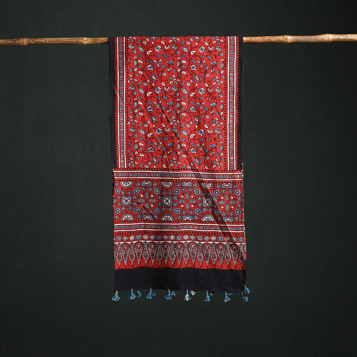 Pure Cotton Ajrakh Hand Block Print Natural Dyed Stole 04