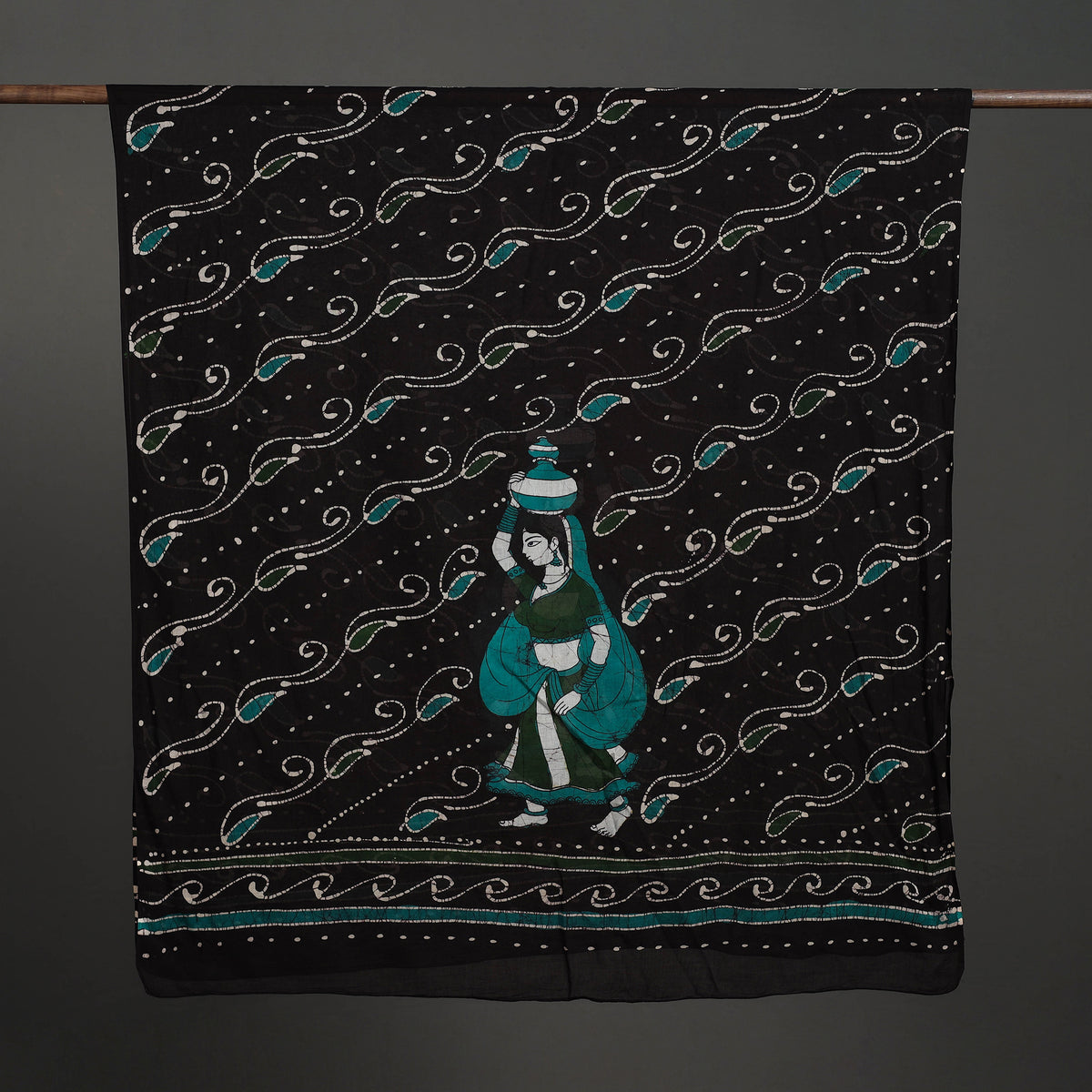  Black Cotton Hand Batik Print Dupatta