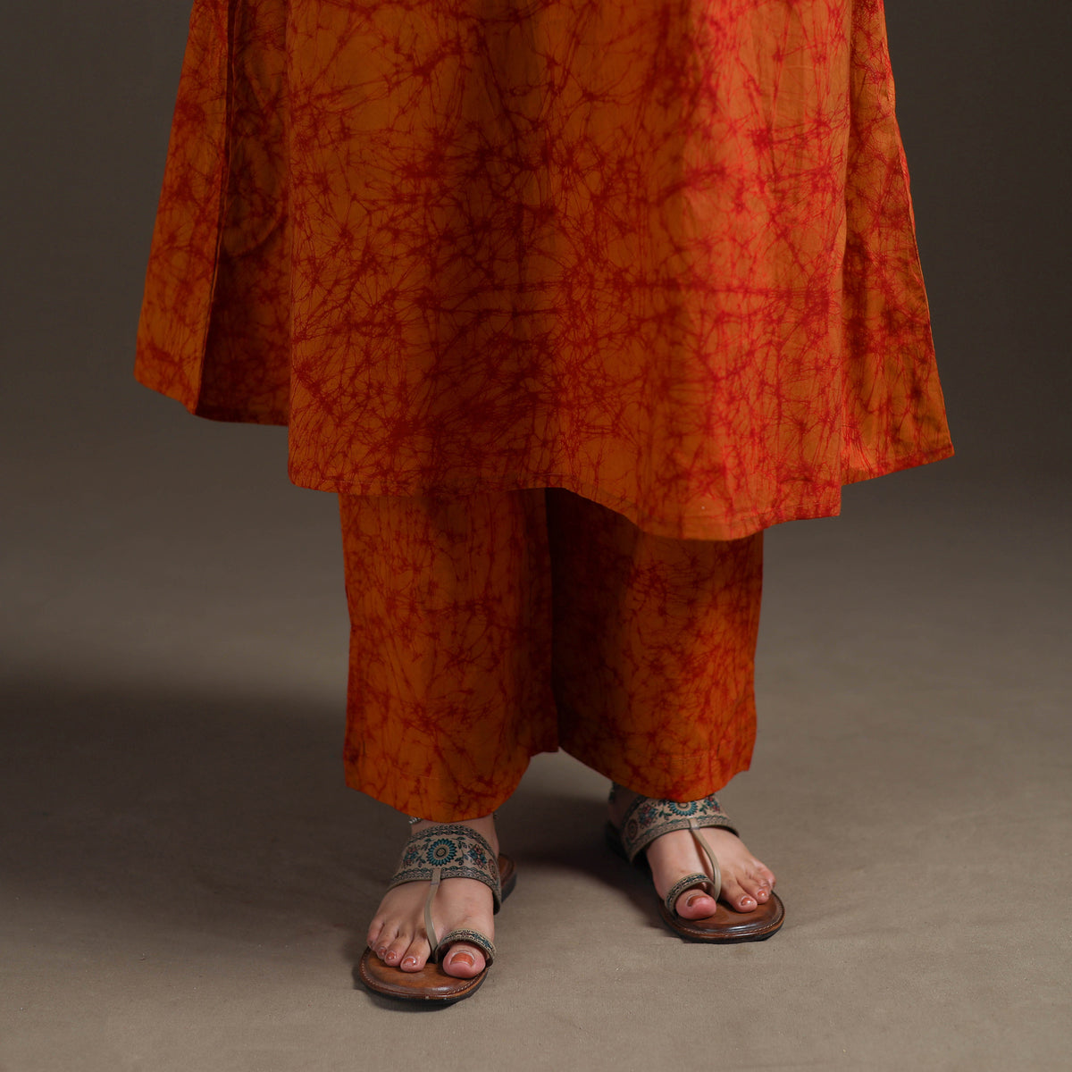 Hand Batik Print Cotton A-Line Kurta with Palazzo Set for women 03