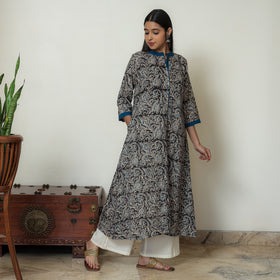  Black Block Print Cotton A-Line Kalamkari Kurta for Women