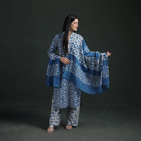 Hand Batik Print Cotton Suit Set with Dupatta for Women 10