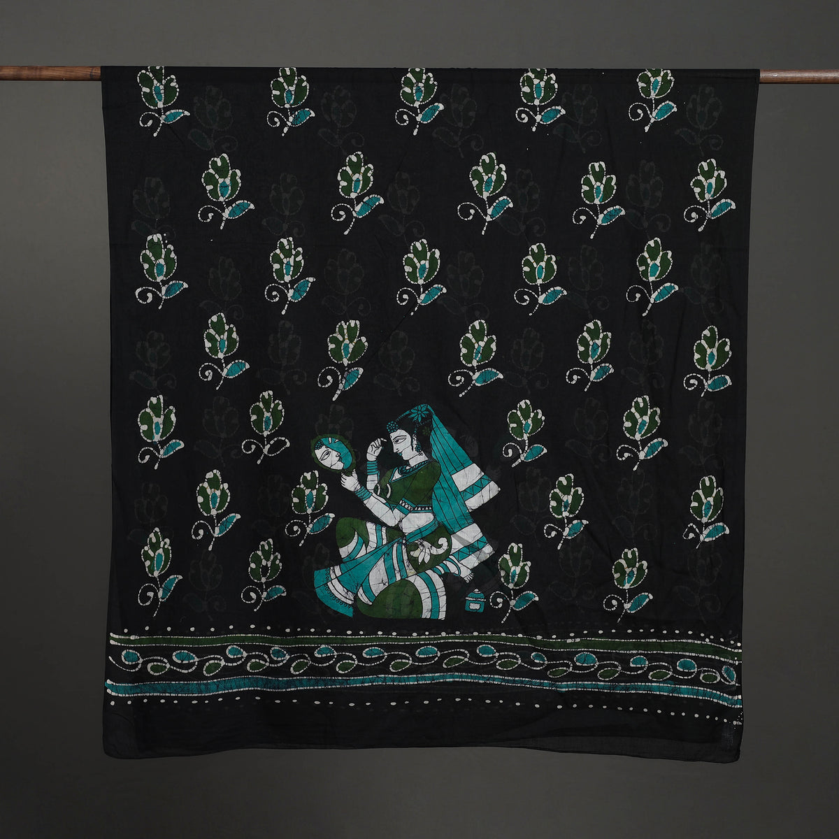 Black - Cotton Hand Batik Print Dupatta 34