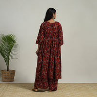 Red - Flared Cotton Block Print Kalamkari Kurta Set 05