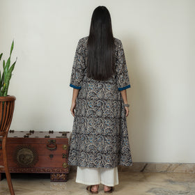  Black Block Print Cotton A-Line Kalamkari Kurta for Women