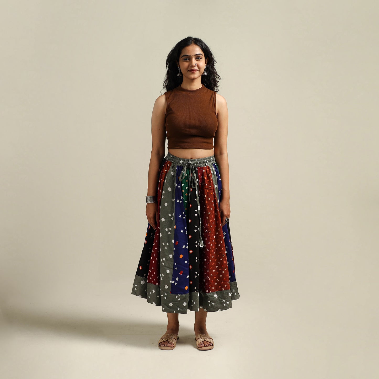 Multicolor - Bandhani Tie-Dye Patchwork Cotton Short Skirt 62