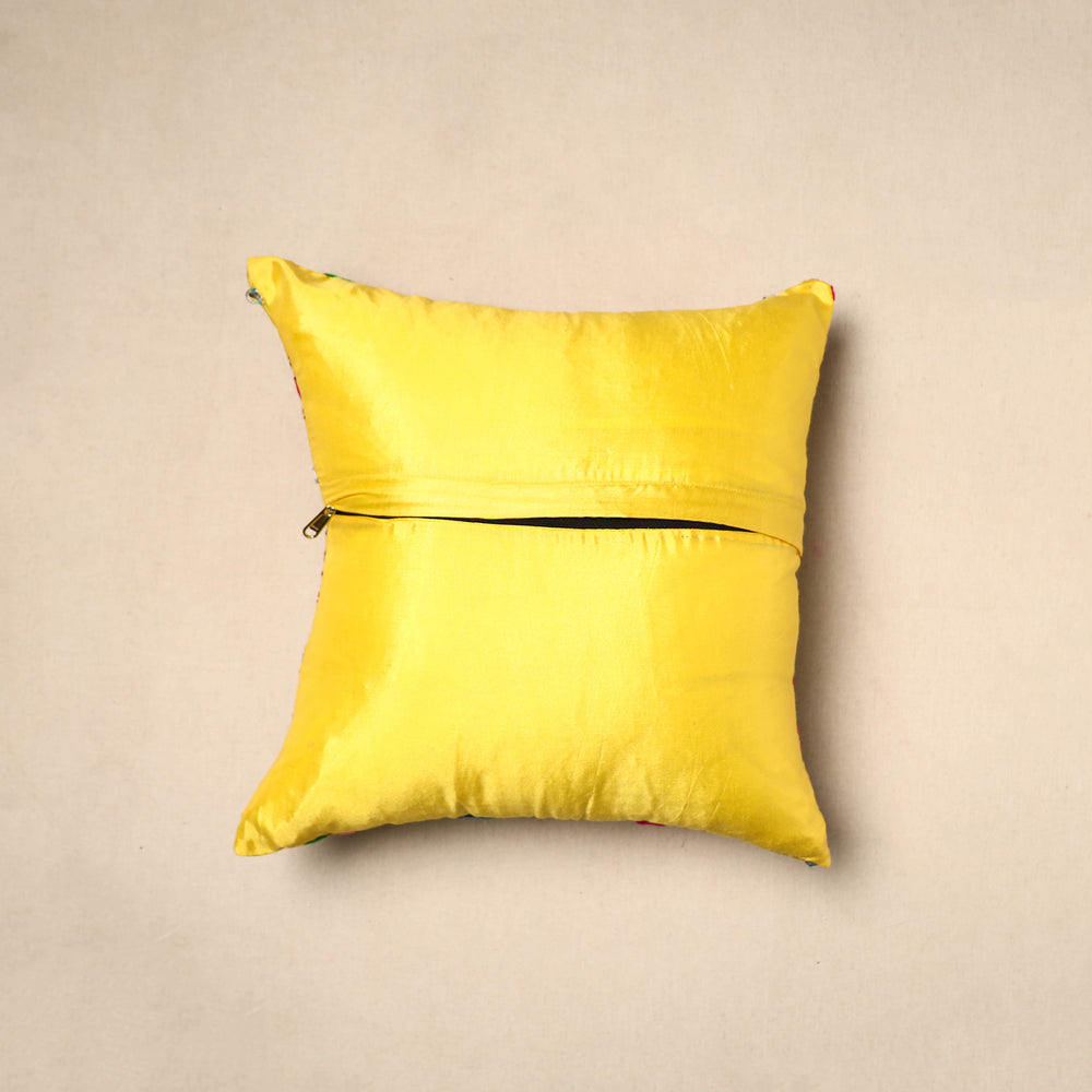 Yellow - Chinon Phulkari Embroidered Cushion Cover (16 x 16 in) 03