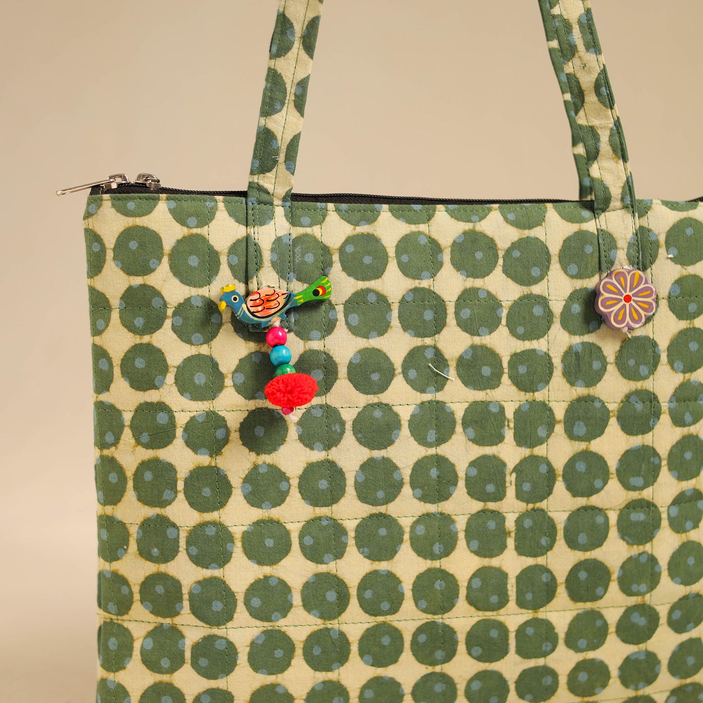 Green Handcrafted Quilted Cotton Handbag
