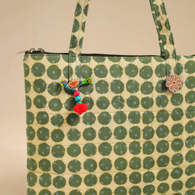 Green Handcrafted Quilted Cotton Handbag