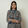 Black Block Print Cotton A-Line Kalamkari Kurta for Women