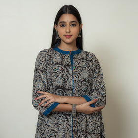  Black Block Print Cotton A-Line Kalamkari Kurta for Women
