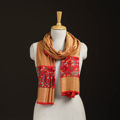 Plain Modal Silk Stole with Woven Border for Women 09
