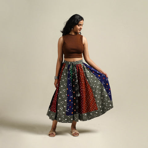 Multicolor - Bandhani Tie-Dye Patchwork Cotton Short Skirt 62