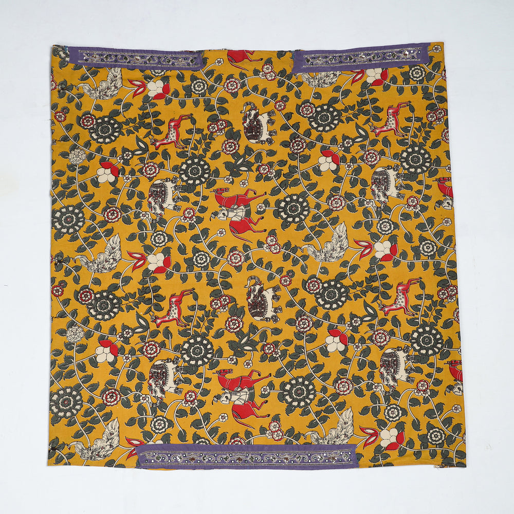 Yellow - Zardozi Hand Embroidered Kalamkari Cotton Blouse Piece 34