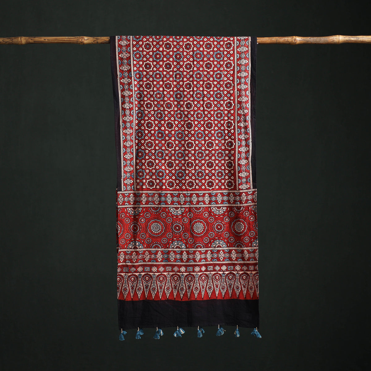 Pure Cotton Ajrakh Hand Block Print Natural Dyed Stole 01