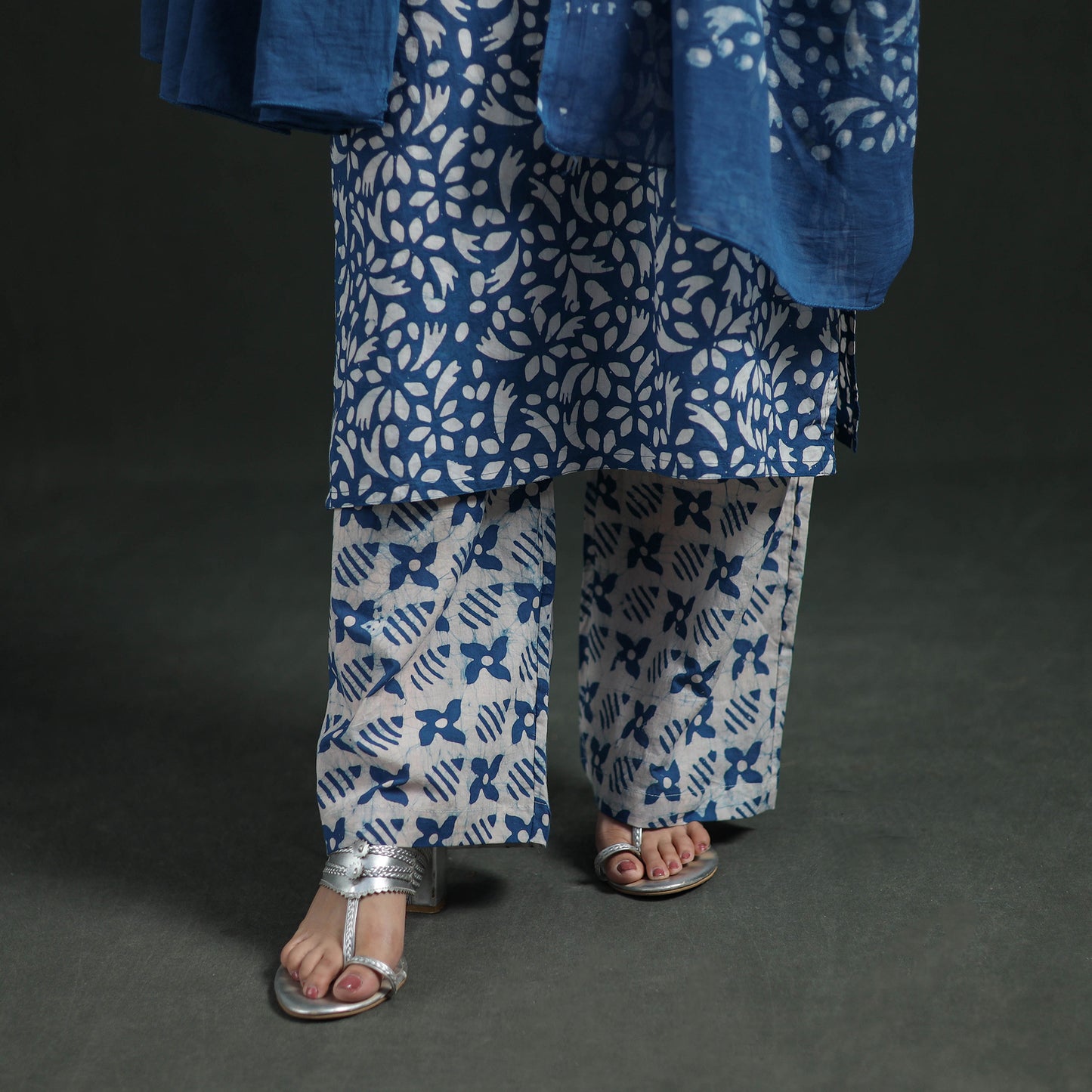 Hand Batik Print Cotton Suit Set with Dupatta for Women 10
