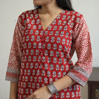 Red - Block Print Cotton Straight Bagh Kurta 11