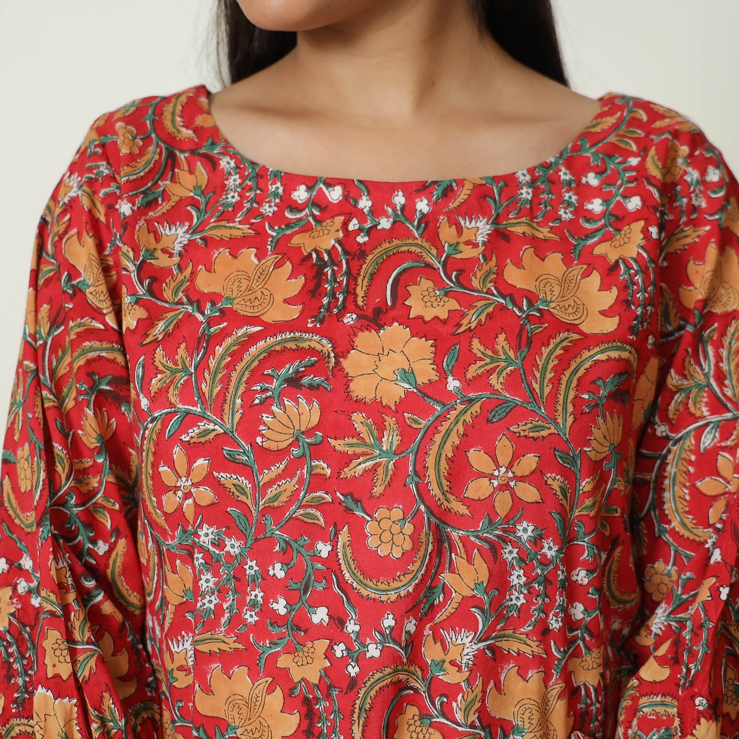 Red - Sanganeri Block Printed Cotton Night Suit Set 17