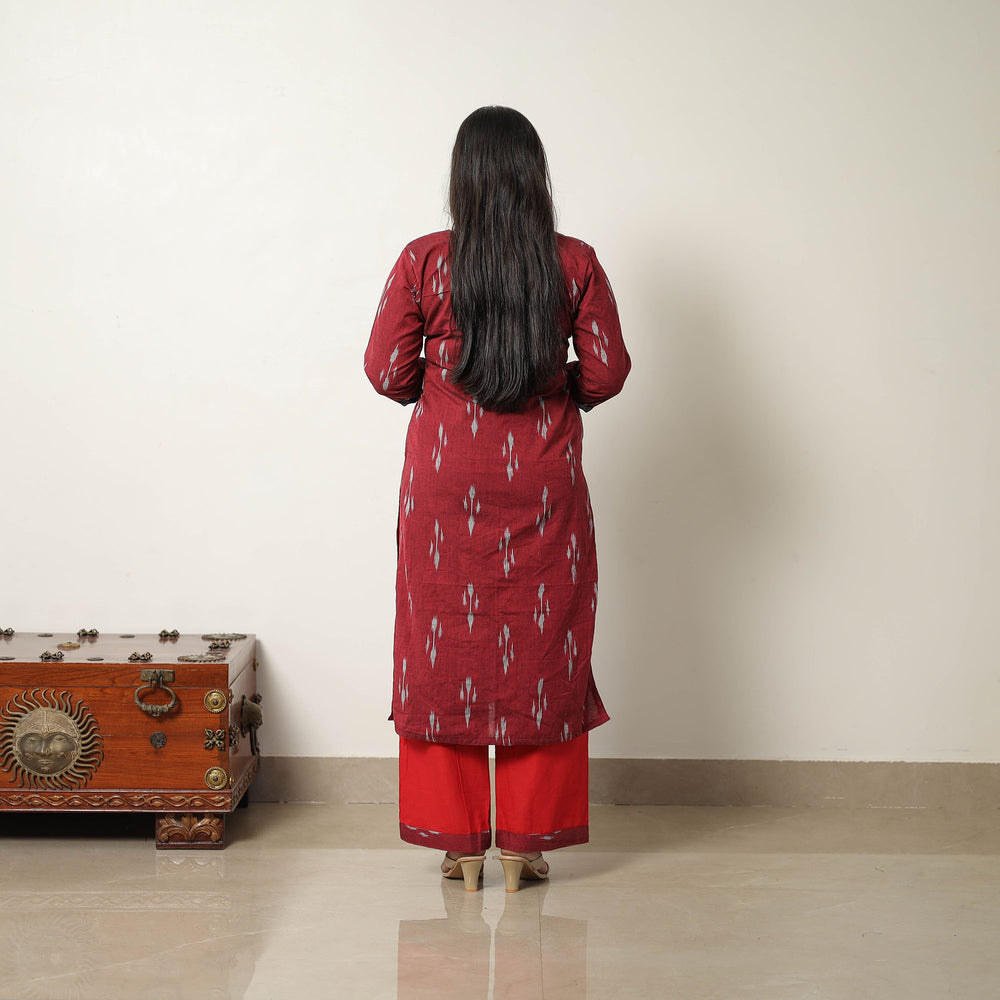 Maroon - Handloom Cotton Pochampally Ikat Kurta Set 02