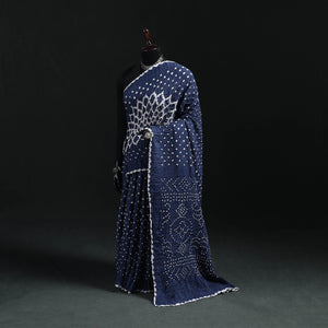 Blue - Kutch Bandhani Tie-Dye Cotton Saree 14