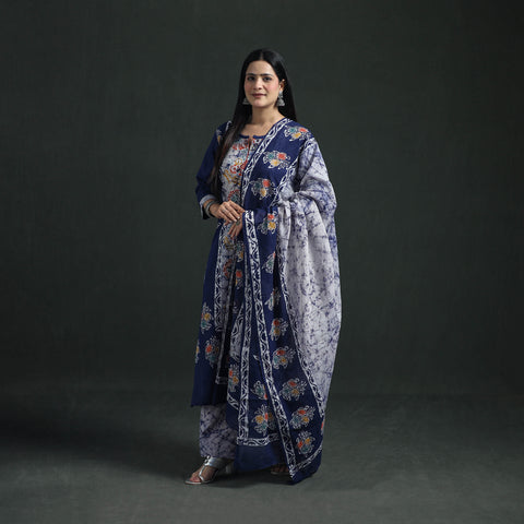 Indonesian Hand Batik Print Cotton Suit Set with Dupatta for Women 06