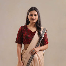 Red - Velvet Natural Dyed Ajrakh Print Blouse 02