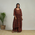 Buy Red Flared Cotton Block Print Kalamkari Kurta Set
