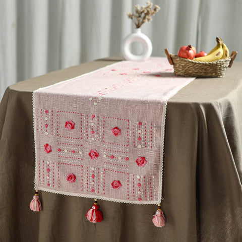 Pink - Tribal Hand Embroidered Table Runner by Kamli 14