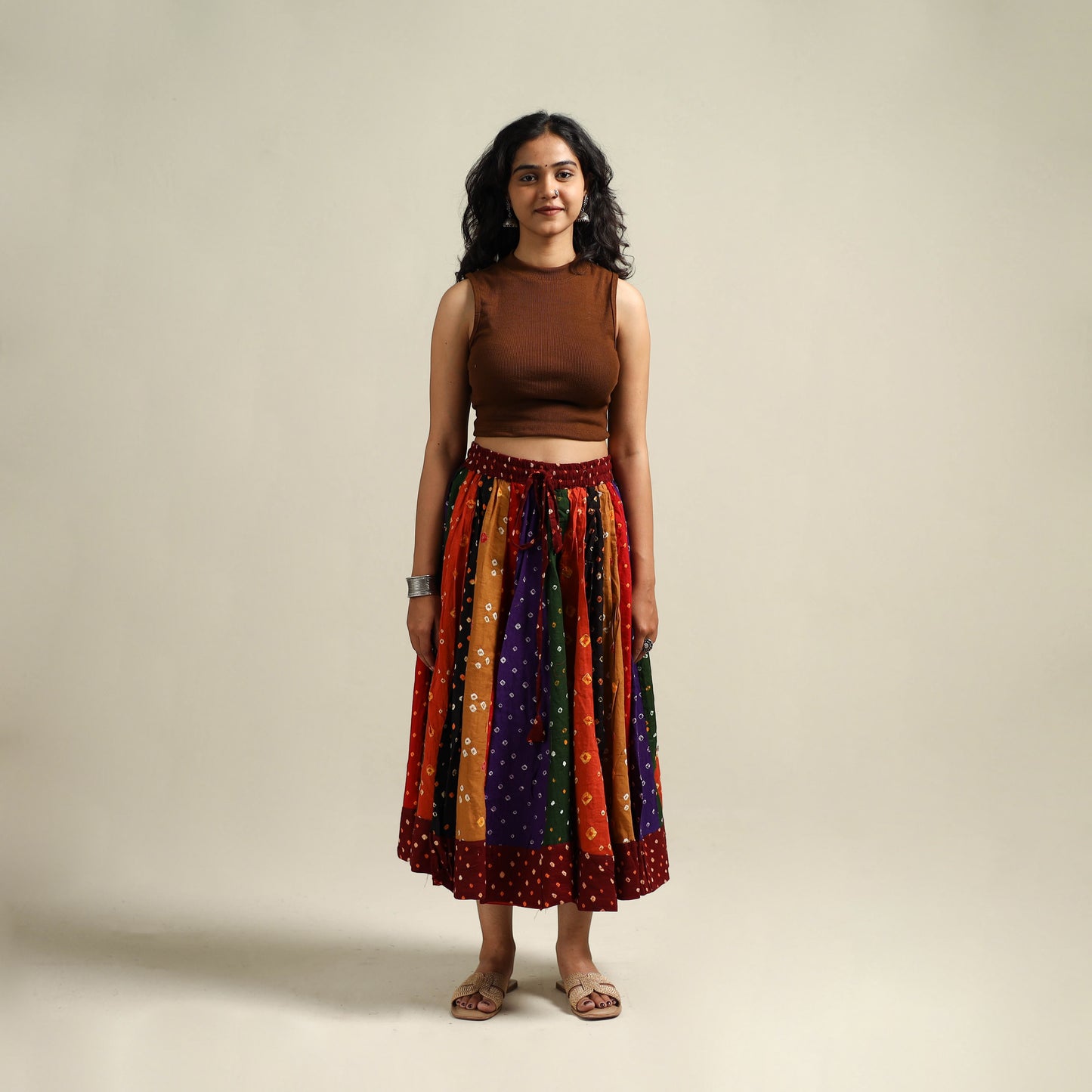Multicolor - Bandhani Tie-Dye Patchwork Cotton Short Skirt 63