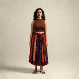 Multicolor - Bandhani Tie-Dye Patchwork Cotton Short Skirt 63
