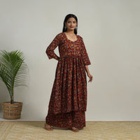 Red - Flared Cotton Block Print Kalamkari Kurta Set 04