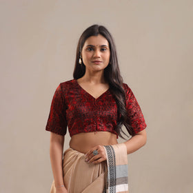 Red - Velvet Natural Dyed Ajrakh Print Blouse 02