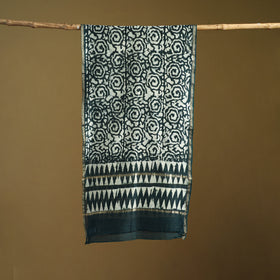 Green - Pipad Hand Block Print Natural Dyed Chanderi Silk Handloom Stole 70