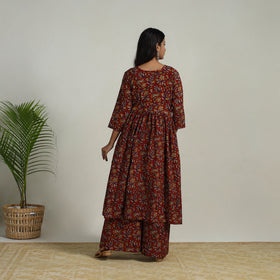 Buy Red Flared Cotton Block Print Kalamkari Kurta Set