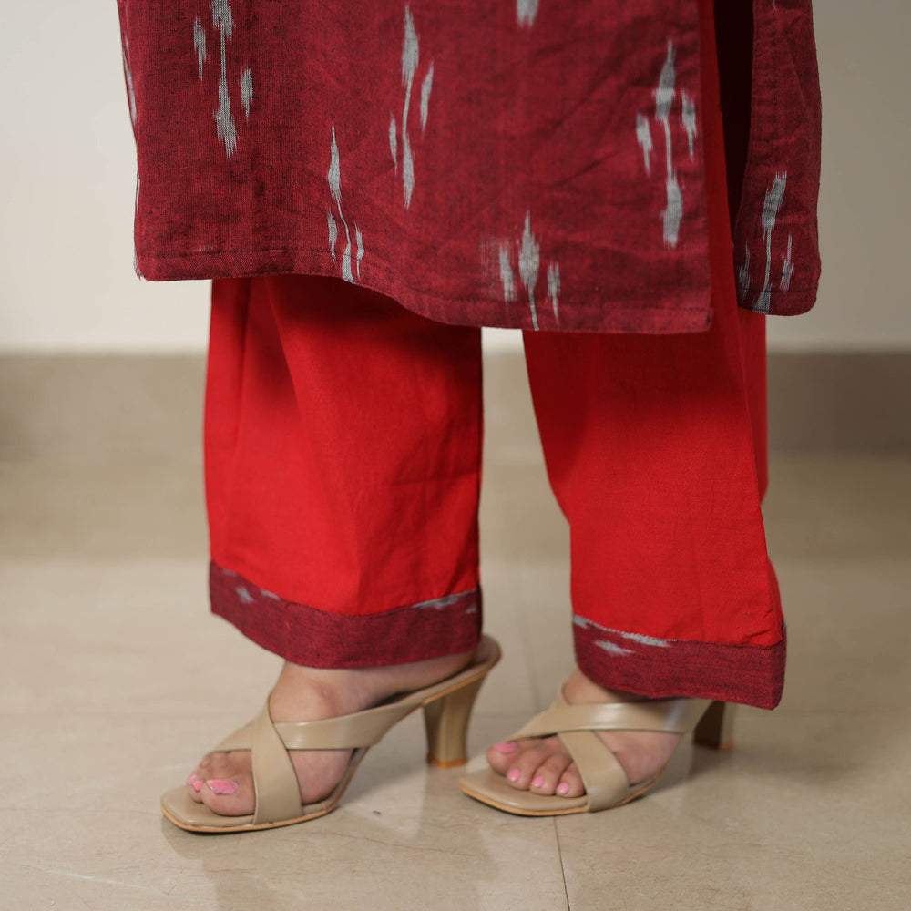 Maroon - Handloom Cotton Pochampally Ikat Kurta Set 02