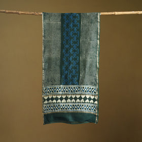 Green - Pipad Hand Block Print Natural Dyed Chanderi Silk Handloom Stole 69