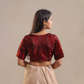 Red - Velvet Natural Dyed Ajrakh Print Blouse 02